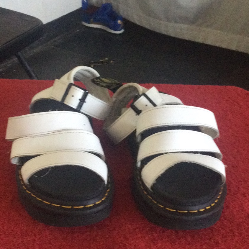 Kids White Leather Velcro Sandals With Black Sole